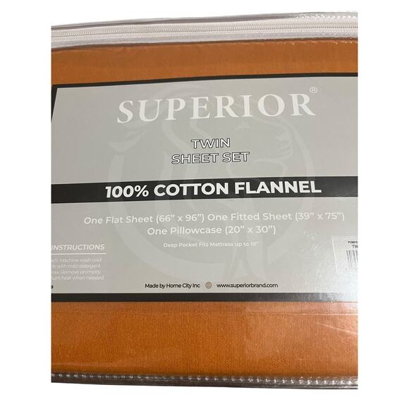 Superior 100% Cotton Flannel Twin Sheet Set 3 piece in Pumpkin - Picture 4 of 5